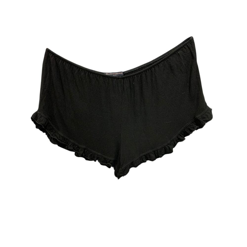 One Size Brandy Melville Black Jersey Knit Lounge Shorts Ruffle Hem